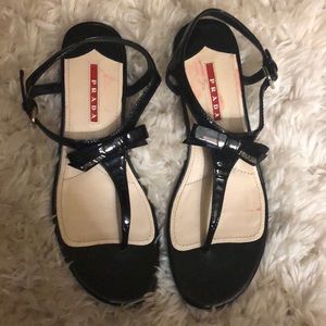 Prada Patent Demi-Wedge Thong Sandals